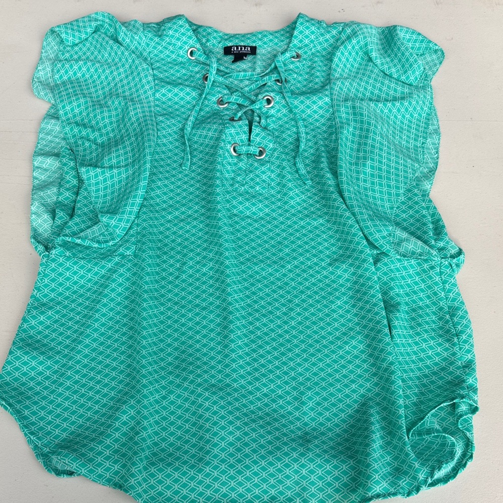 a.n.a Women's Turquoise Lace-Up Blouse